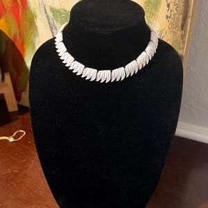 Trifari White Enamel Collar Necklace | Gold-Tone Vintage Statement